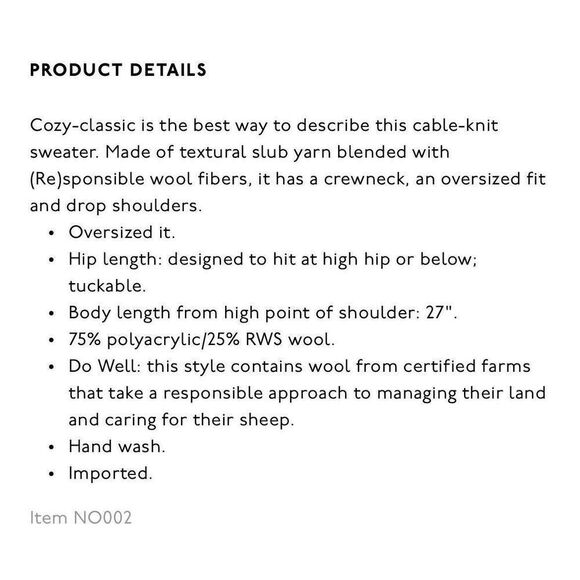 MADEWELL Sweater Womens XS Navy Cable Knit Oversized Pullover Wool Blend N0002 - Picture 12 of 12